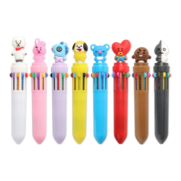 Comidox 8Pcs 10 in 1 Color Retractable Ballpoint Pen Creative Cartoon Shape Multicolor Pens Medium Point 07mm for School