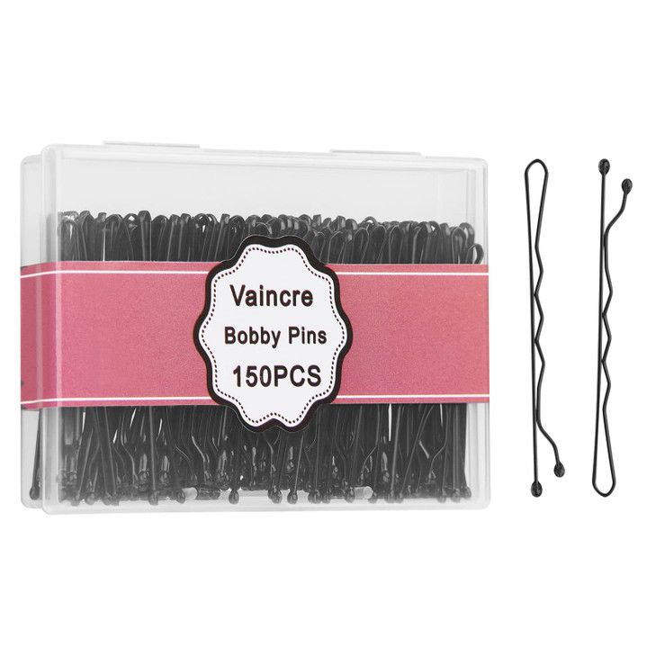 Vaincre Black Bobby Pin for Buns 150 Count Hair Pins Bulk with Storage Case PainFree Hair Clips for Women and Girls Blac