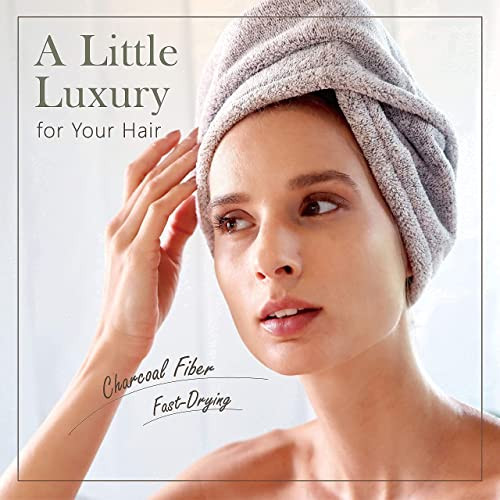 myHomeBody Hair Towel Wrap Luxury Quick Drying Turban Ultra Soft Absorbent Charcoal Fiber Cap with Coconut Shell Button