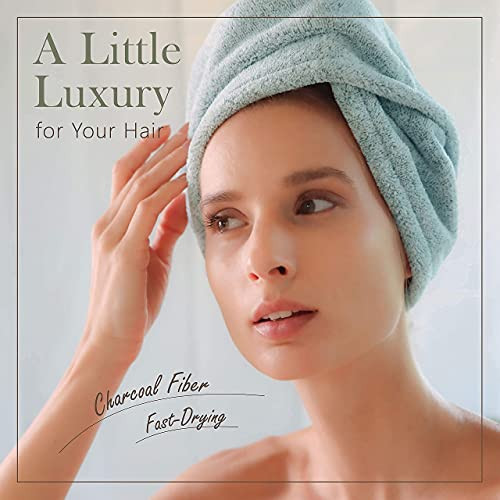 myHomeBody Hair Towel Wrap Luxury Quick Drying Turban Ultra Soft Absorbent Charcoal Fiber Cap with Coconut Shell Button