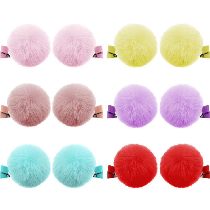 Colorful Fluffy Fur Pom Pom Hair Clips and Barrettes for Toddlers Baby Girls and Women 12 Pieces 2 FallWinter Hair Acces
