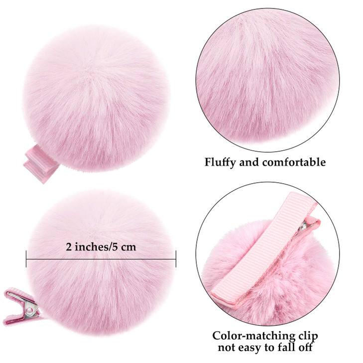 Colorful Fluffy Fur Pom Pom Hair Clips and Barrettes for Toddlers Baby Girls and Women 12 Pieces 2 FallWinter Hair Acces