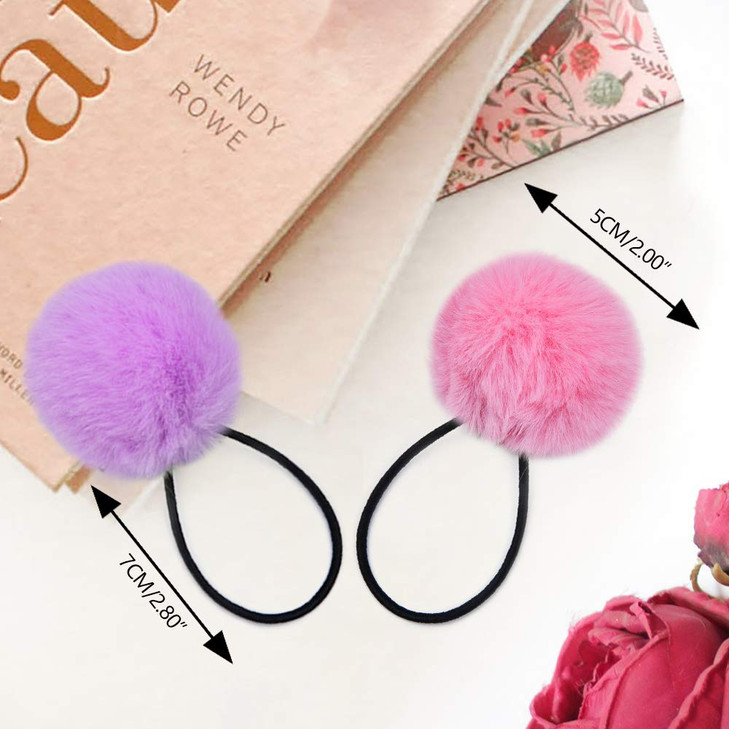 MORGLES 16pcs Pom Pom Hair Ties Fluffy Ponytail Holders for Girls Toddlers 2 inch Multicolour
