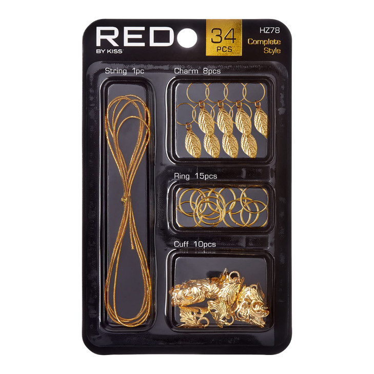 RED by Kiss Dreadlock Jewelry Complete Kit Braid Charms Hair Cuffs Hair Rings Metallic Cord for Women Hair Decorations K