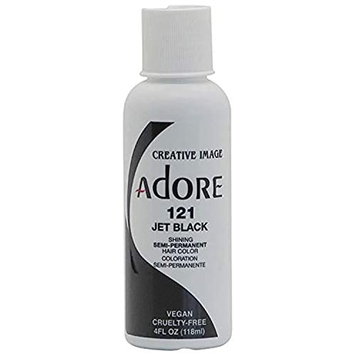 Adore Semi Permanent Hair Color (121 Jet Black) | Vegan & Cruelty-Free Black Hair Dye | No Ammonia, No Peroxide, No Alcohol | 4 Fl Oz