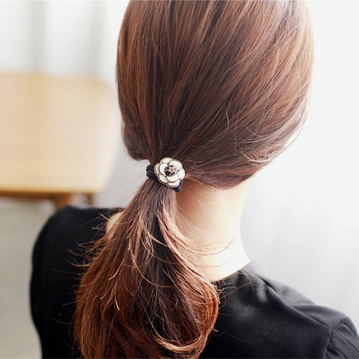 Ruihfas 2 PCS Korean Camellia Flower Hair Ties Bands 2 PCS Camellia Flower Hair Bangs Clips for Women Girls