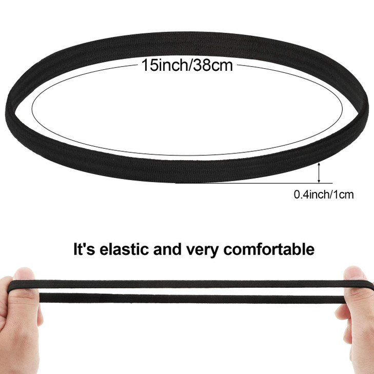 24 Pieces Thin Sports Elastic Headbands Black Skinny Athletic Exercise Hair Bands No Crease Soft Sweatband for Men Women