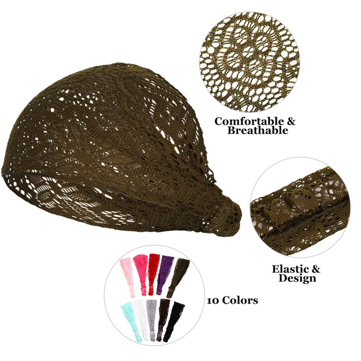 WILLBOND 10 Pieces Lace Elastic Headwrap Lace Elastic Headbands Boho Bandana Bohemian Headband Hair Accessories for Wome