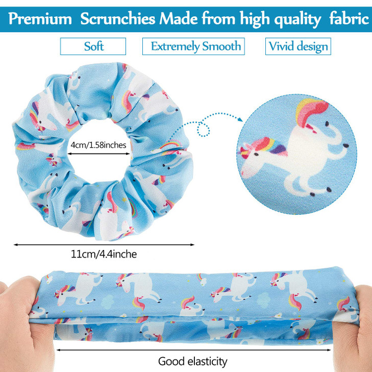 16 Pieces Cute Hair Scrunchies Kawaii Colorful Cute Unicorn Rainbow Mermaid Dog Printing Scrunchy Ponytail Holder Hair T