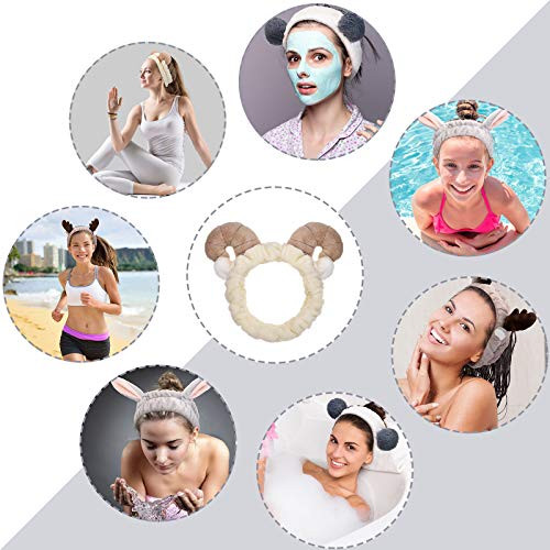 Chuangdi 4 Pcs Animal Headbands with Ears Cute Face Washing Spa Fuzzy Headband for Women Elastic Turban Hair Bands Showe