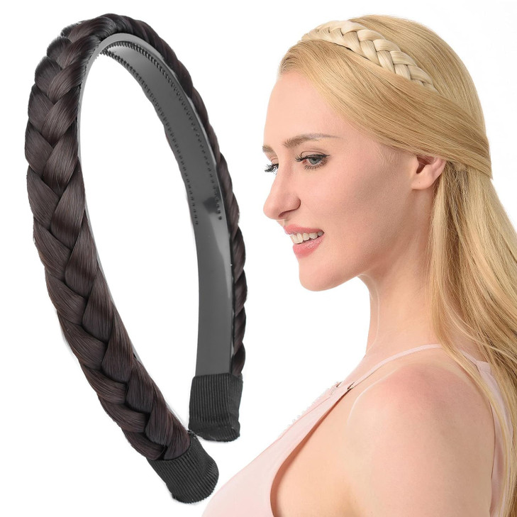 DIGUAN Width 09 inches Synthetic Hair Plaited Headband Braid With Teeth Hair Band Accessories for Women Girl Chocolate