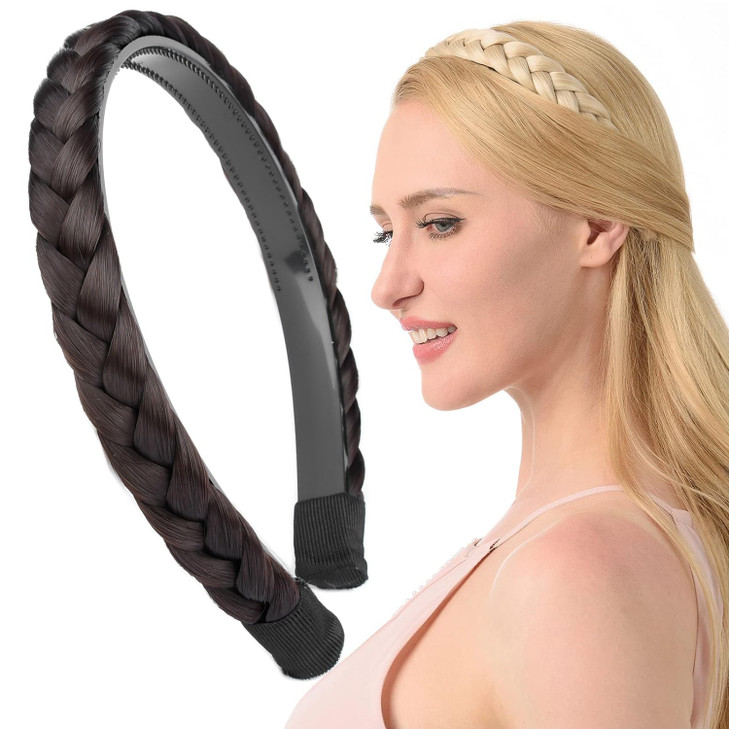DIGUAN Width 09 inches Synthetic Hair Plaited Headband Braid With Teeth Hair Band Accessories for Women Girl Dark Brunet