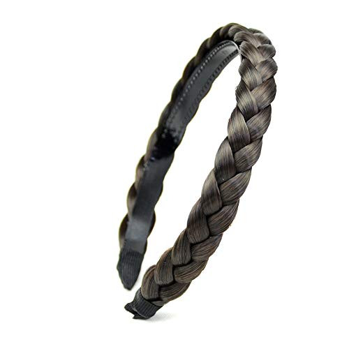 DIGUAN Width 06 inches Narrow Synthetic Hair Plaited Headband Braid With Teeth Hair Band Accessories for Women Girl Dark