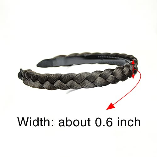 DIGUAN Width 06 inches Narrow Synthetic Hair Plaited Headband Braid With Teeth Hair Band Accessories for Women Girl Dark