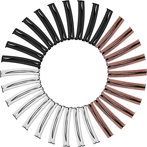 Hotop 30 Pieces Hair Clip Open Center Domed Metal Barrettes Assorted Colors Black Brown Silver Universal Size Lightweigh