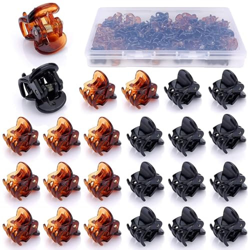 JANYUN 48Pcs Mini Hair Claw Clips Black Brown Small Hair Clips for Girls Women Fine Hair Plastic Multifunction Clamp Cli