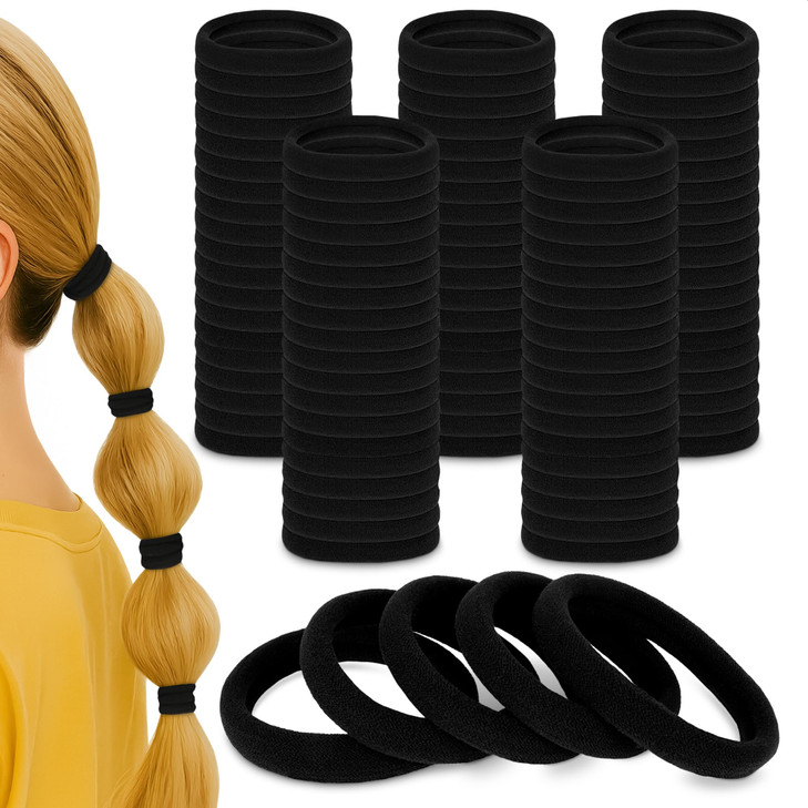 100 Pcs Soft Black Hair Ties Bulk 19 Seamless Cotton Ponytail Holders Small Black Elastic Hair Ties No Damage Breathable