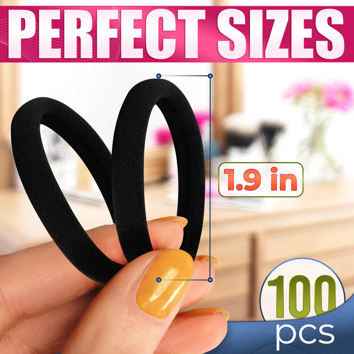 100 Pcs Soft Black Hair Ties Bulk 19 Seamless Cotton Ponytail Holders Small Black Elastic Hair Ties No Damage Breathable