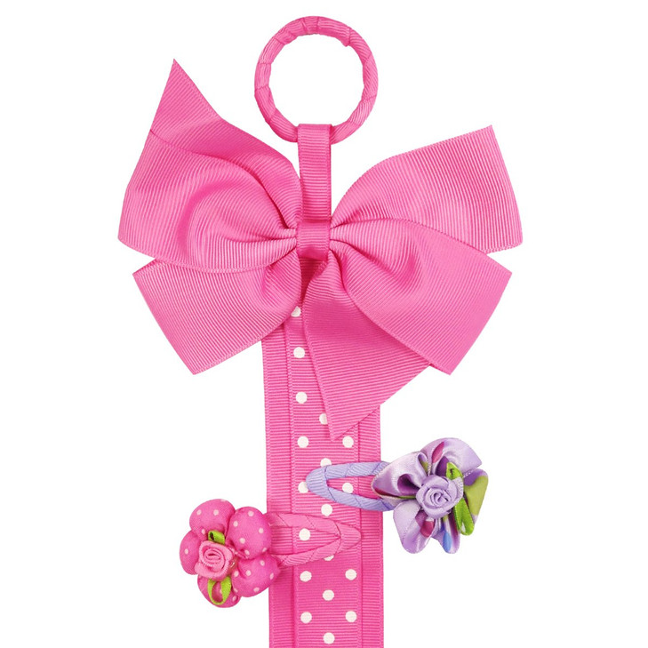 Wrapables Hair Clip and Hair Bow Holder Hot Pink Polka Dots