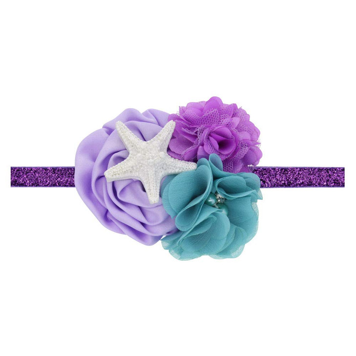 JustMyDress Starfish Bow Headband Hair Clips Pin Hair Bow Band Baby Girls Mermaid Headband JBC27 Purple Flower