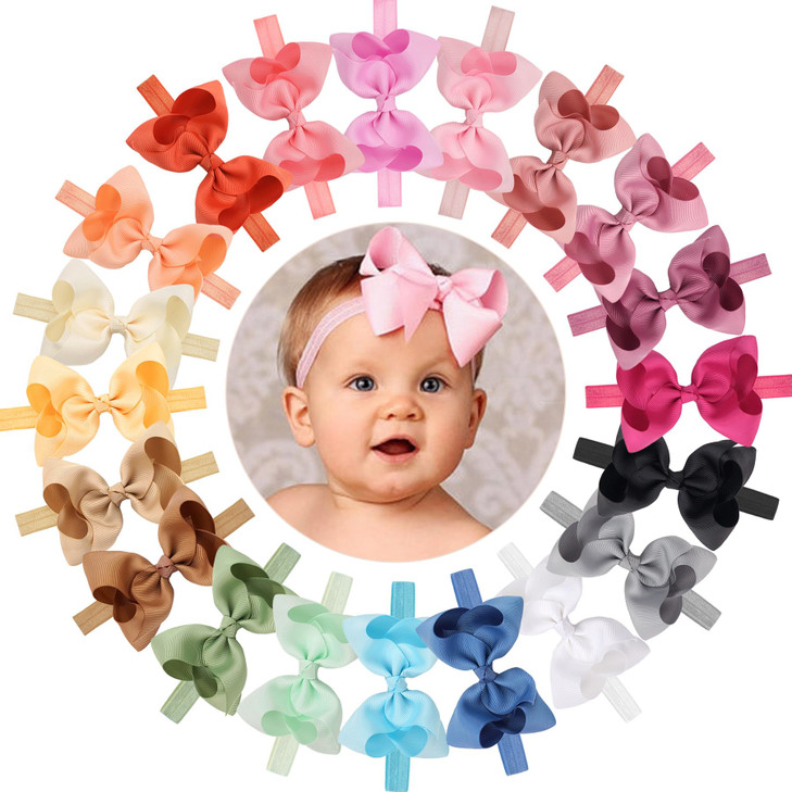 CLLOT Baby Girls Headbands Grosgrain Ribbon 45 Hair Bows Headband Big Bow Hair Bands for Toddler Pack of 20