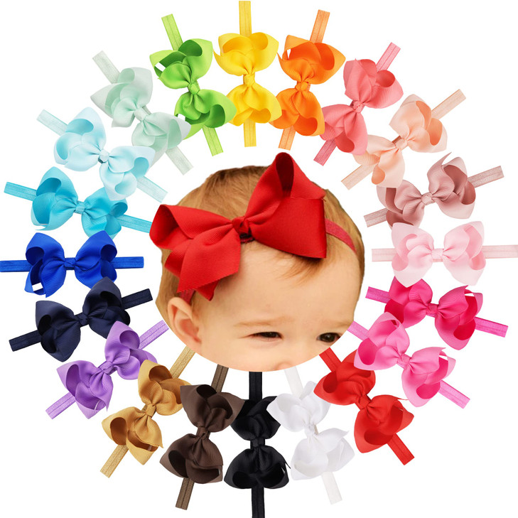 CLLOT Baby Girls Headbands Grosgrain Ribbon 45 Hair Bows Headband Big Bow Hair Bands for Toddler Pack of 20