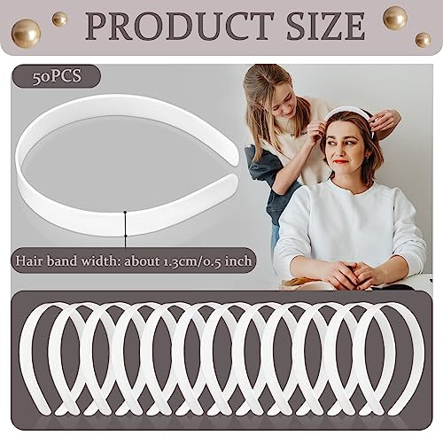 Amersumer 50PCS 12 Inch Plain Plastic Headbands for Girls No Teeth DIY Hair Accessories White