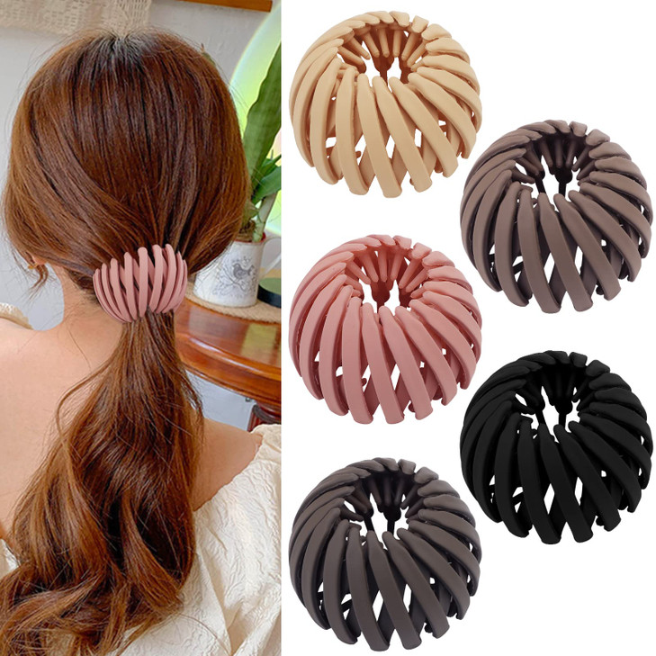 TOBATOBA Bird Nest Magic Hair Clip 5Pcs Matte Plastic Expandable Nest Plate Hairpin for Thin Hair Ponytail Holder Bun Ma