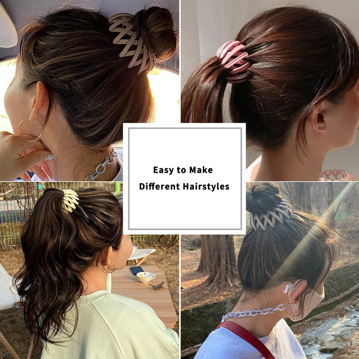 TOBATOBA Bird Nest Magic Hair Clip 5Pcs Matte Plastic Expandable Nest Plate Hairpin for Thin Hair Ponytail Holder Bun Ma