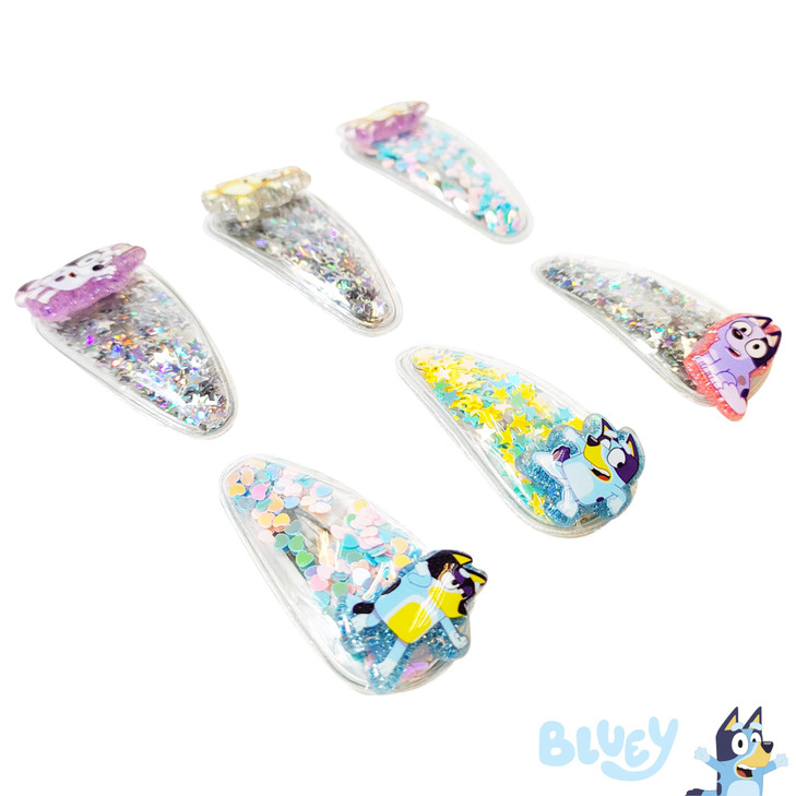 LUV HER Bluey Hair Accessories For Girls 6pc Cute Hair Clips with Favorite Bluey Character Charms Magical Confetti Hair