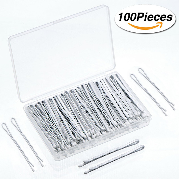 Hicarer 100 Pieces White Bobby Pins 22 Inch Hair Pins for Women Wave Hair Clips Bulk with Storage Box Wedding Hair Acces