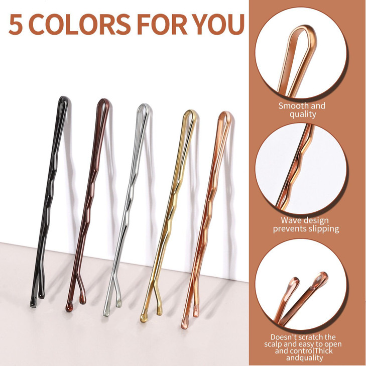 Teenitor Bobby Pins 250 Pcs 2Inch Bobby Pins Bulk for Women Girls Silver Black Blonde Brown Secure Hold Hair Pins with S