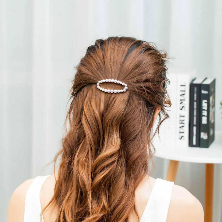 Andelaisi Hair Clip Silver Circle Pearl Hairpin Clip Vintage Hollow Circle Hair Barrette Geometric Head Clip Accessories