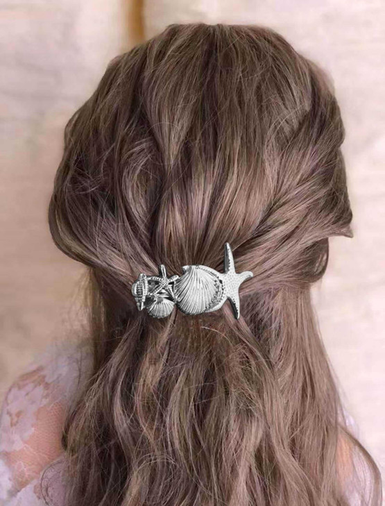 Zeshimb Hair Clip Boho Starfish Hair Barrette Clip Silver Shell Hairpin Starfish Metal Hairclip Vintage Hair Accessory f
