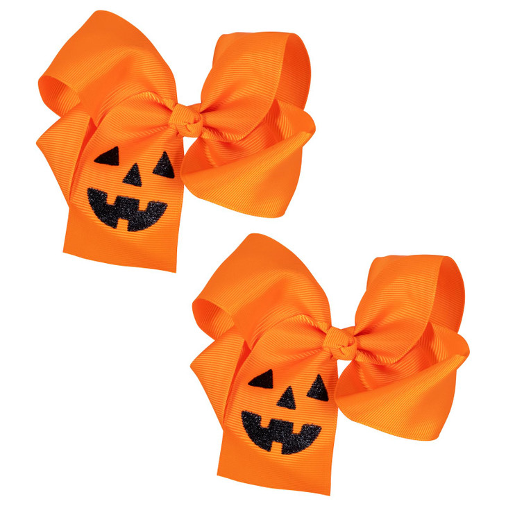 Pumpkin Hair Bows Clip for Women Girls 2pc 45 Cute Orange Fall Thanksgiving Halloween Ribbon Cheer Barrette Alligator Pi