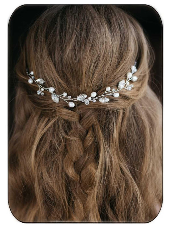 JAKAWIN Pearl Bride Wedding Hair Vine Silver Bridal Hair Accessories Rhinestone Hair Piece for Women HV192 1 Silver