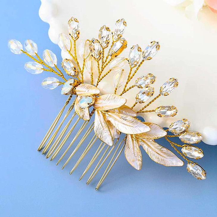 Asooll Bride Wedding Hair Comb Gold Leaf Rhinestone Bridal Hair Piece Crystal Hair Accessories for Women