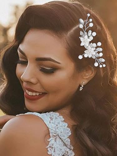 Catery Flower Bridal Hair Comb Silver Rhinestone Side Clip Wedding Accessories for Brides and Women
