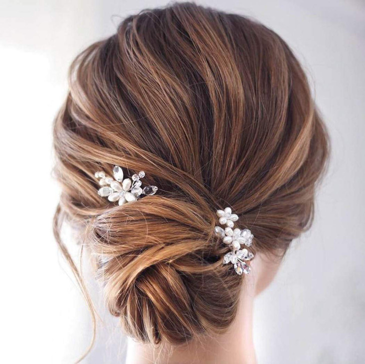 Catery Flower Bridal Hair Pins Pearl Wedding Hair Clips Accessories for Women Pack of 2 Silver