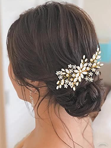 Unsutuo Crystal Bride Wedding Hair Comb Silver Rhinestone Flower Bridal Hair Pieces Pearl Wedding Hair Accessories for W