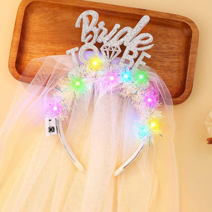 JEAIRTS Light Up Bride Veil Headband Glow Bachelorette Party Accessories for Women