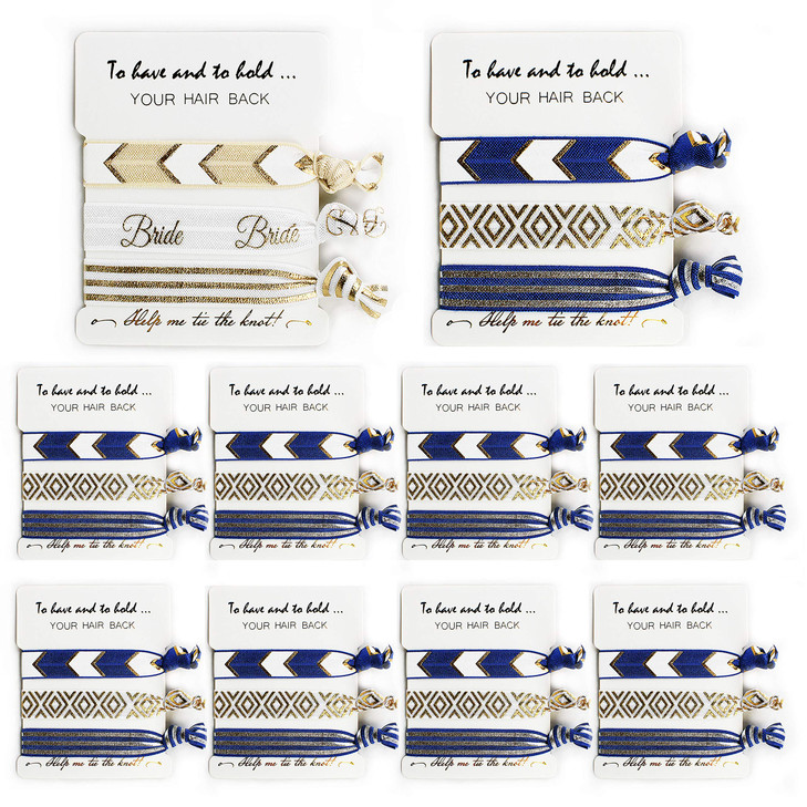 LADYHOME Bride Tribe Hair Tie 10 Count Navy Blue Bridesmaid Bachelorette Party Gifts Wedding Favors