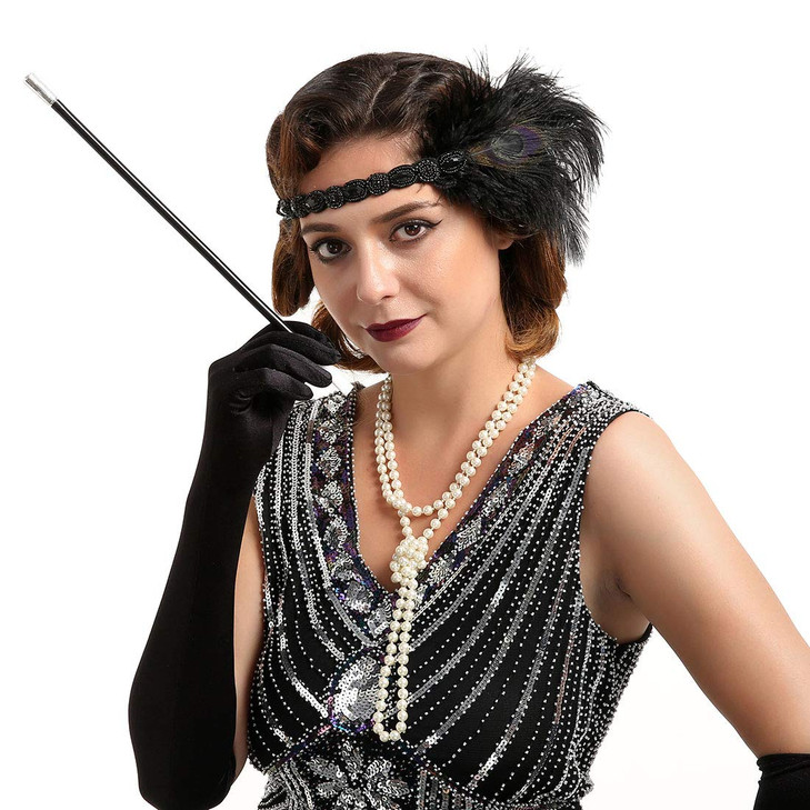 Bubbmi 1920s Flapper Headband Peacock Feather Headpiece Great Gatsby Headband Costume Accessories for Women Showgirl Par
