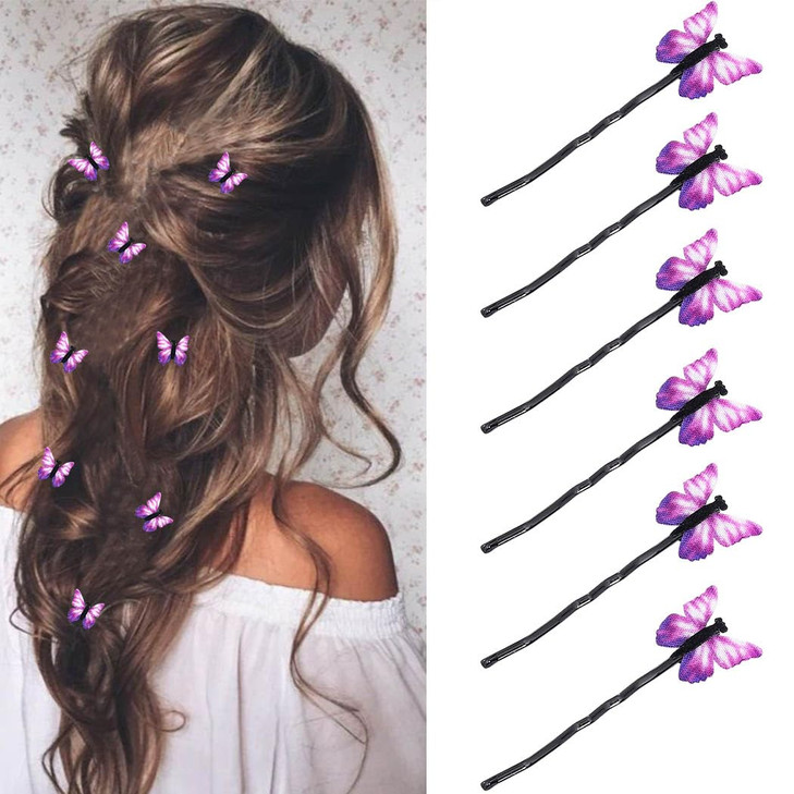 Bartosi Butterfly Hair Clips and Pins Purple Decorative Bobby Pins for Wedding Hair Accessories Women and Girls Pack of