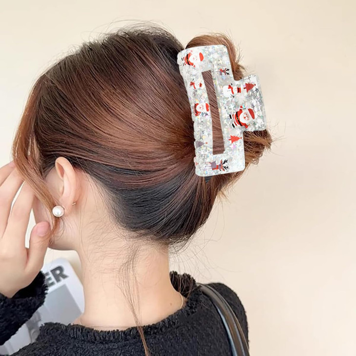 Christmas Hair Clips Acrylic Square Large Claw Clips for Styling Santa Claus Snowman Elk Design Holiday Accessories Nons