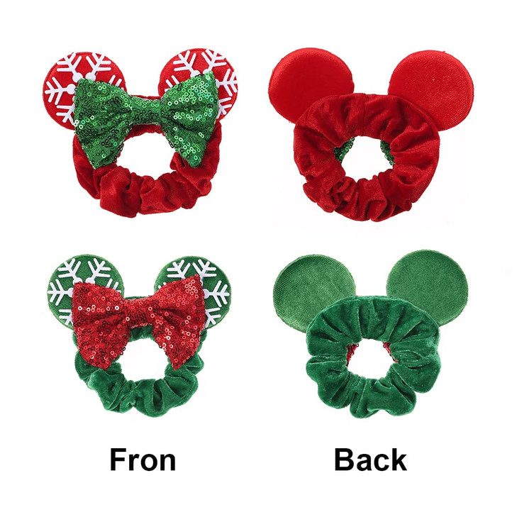 JIAHANG Christmas Velvet Mouse Ear Hair Scrunchies Lollipop Sequins Bow Ponytail Holder Festival Costume Hair Accessorie