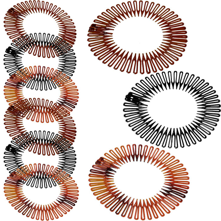 Shappy 9 Pieces Full Circular Stretch Comb Flexible Plastic Circle Comb Stretch Hair Headband Hairband Holder for Women