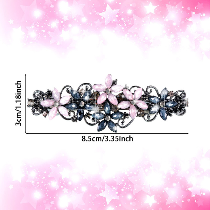 Janinka 4 Pcs Flower Barrettes for Women Ladies Rhinestones Hair Accessories Crystal Barrette Spring French Ponytail Hai