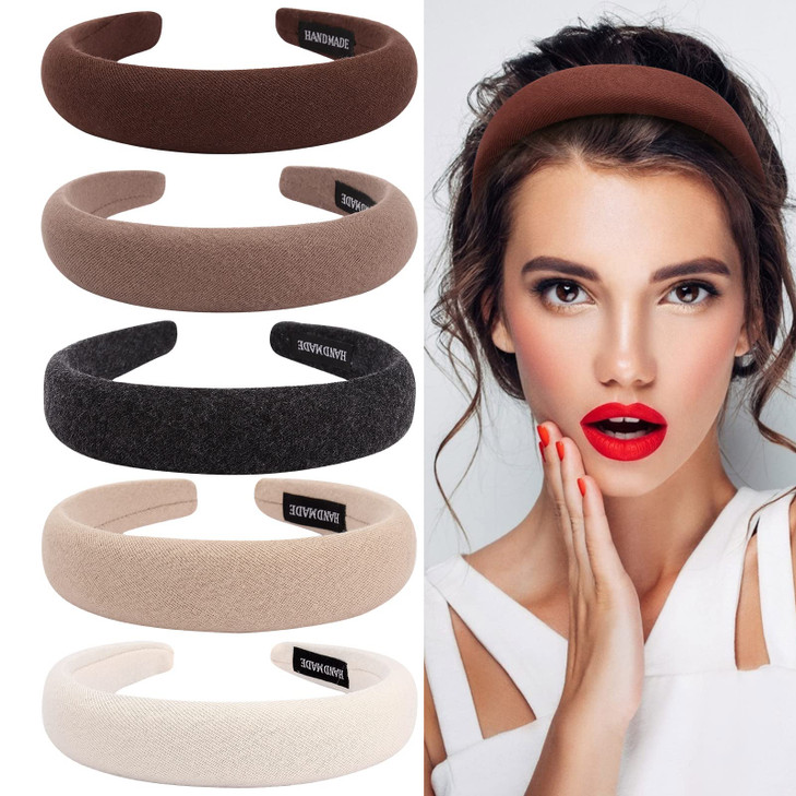 Ondder Assorted Padded Headbands for Women and Girls Fashion Solid Color Wide Turban Hair Accessories Diademas Para Muje