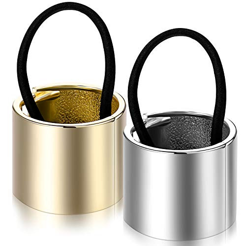 Chuangdi 2 Pcs Gold Hair Cuff Ponytail Hair Ties Holder Rings Silver for Women Gothic Punk Headwear Accessories Includin
